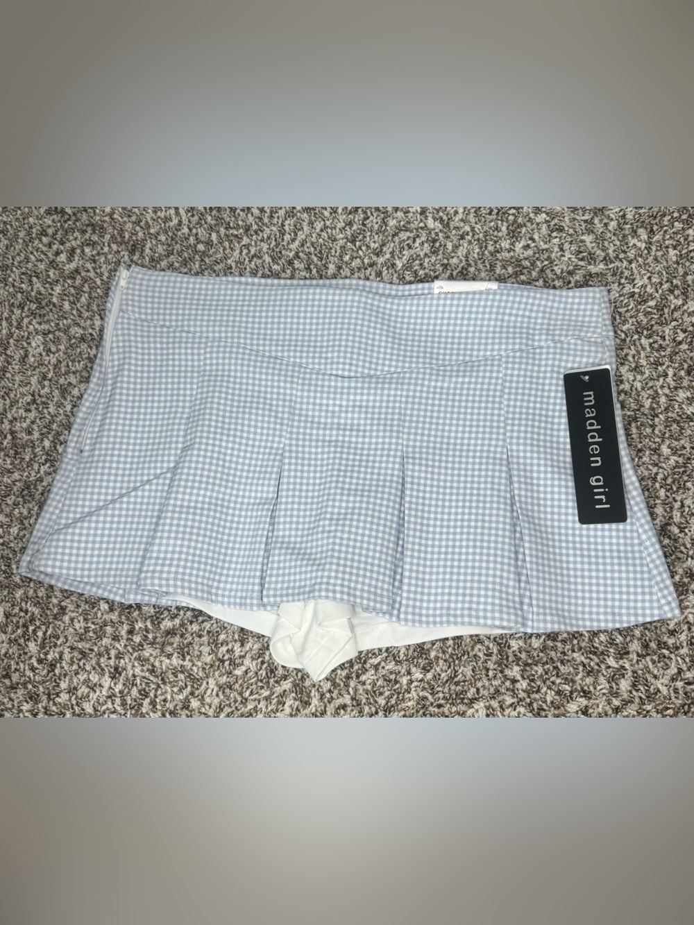 NWT Madden Girl Blue Gingham Pleated Skort Size XL Golf Cottagecore Mini Skirt